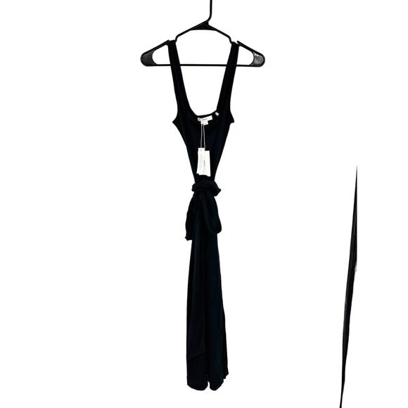 Vince Black Belted Square Neck Sleeveless Midi Dress Size Medium NWT - Picture 2 of 4